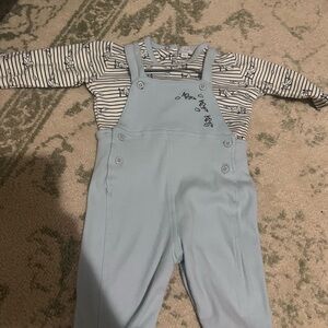 Light Blue airplane Overalls with Striped Shirt